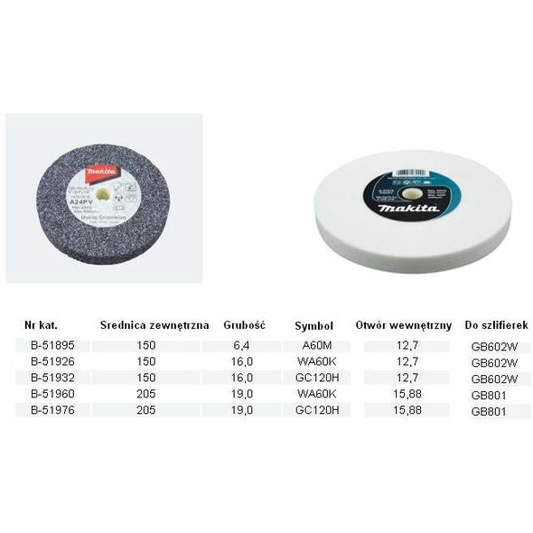 Makita Kamień szlifierski WA60K 150x16x12,7mm (MB-51926) 3369932 88381467445