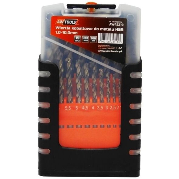 Wiertło AWTools do metalu kobaltowe walcowe 1,5 2 7 4,5 4 5,5 5 1 3 2,5 3,5 6 10 6,5 7,5 8 8,5 9 9,5mm zestaw (AW42219) 3404632 5902198748113