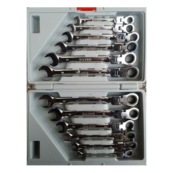 Silver Zestaw kluczy płasko-oczkowych z przegubem i grzechotką 8 - 19mm 12szt. (SK-012-01) 3424118 5907589360134