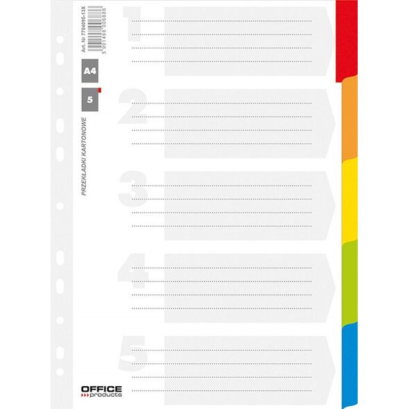 Office Products Przekładki kartonowe A4, 227x297, laminowane, mix, 5 kart (21070511-99) 4160370 5901503655375