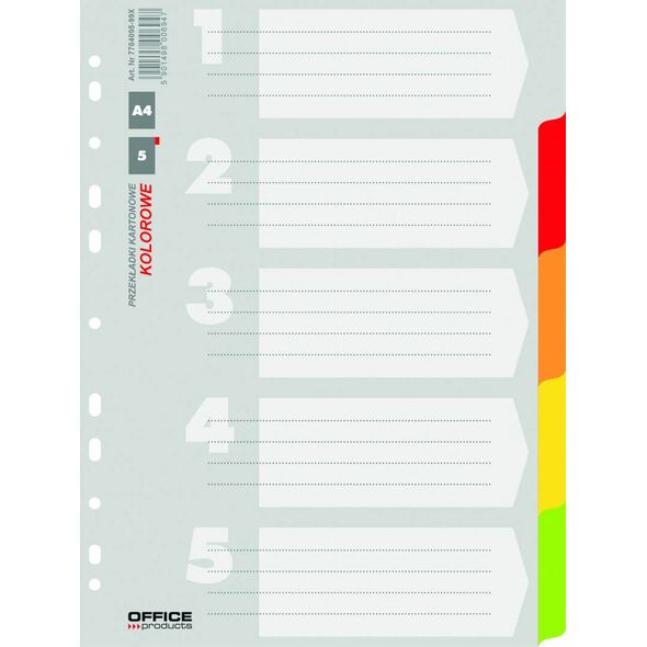 Office Products Przekładki kartonowe A4, 227x297, mix, 5 kart (21070521-99) 4160372 5901503656921