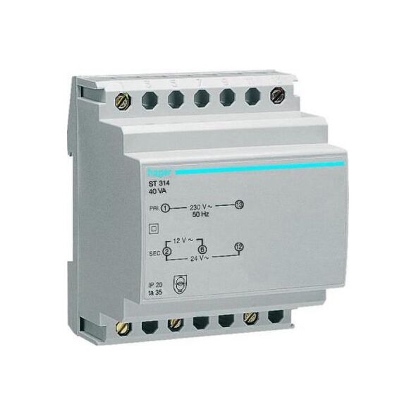 Hager Transformator bezpieczeństwa modułowy 230/12-24V AC 1,04-2,08A 25VA IP20 (ST312) 4202607 3250615703125