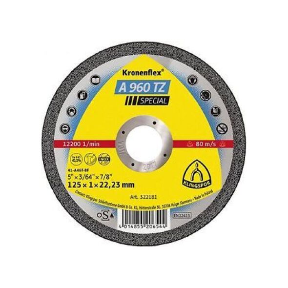 Klingspor Tarcza do cięcia metalu 125mm x 1,0mm x 22,2mm A960 TZ Special (K322181) 4759606 4014855206964