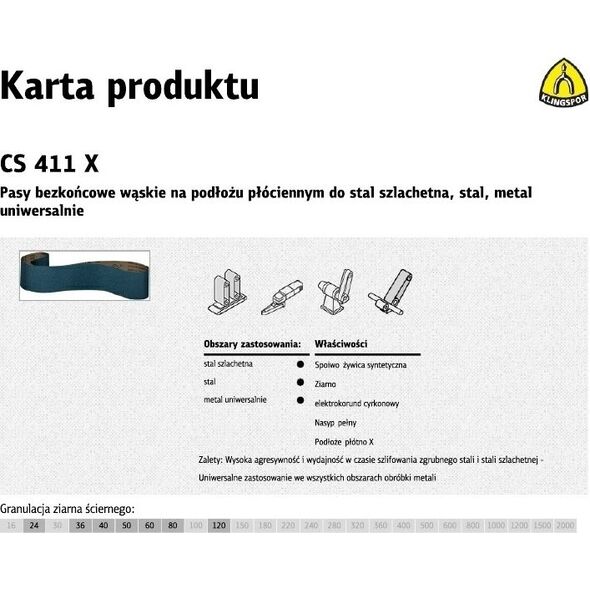 Klingspor Pasy bezkońcowe do elektronarzędzi CS411X 75mm x 533mm gr. 60 /10szt. (KBCS411X60) 4759744 1000000080902