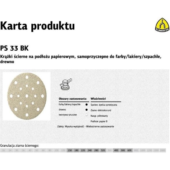 Klingspor krążek ścierny samoprzyczepny 150mm PS33BK gr.150 GLS51, 100 sztuk (301928) 4915303 4014855182497