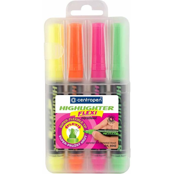 Centropen TEXTMARKER CENTROPEN 8542 KOLOR MIX 4SZT FLEXI ZAKREŚLACZ MIĘKKA KOŃCÓWKA 4 SZT 4915389 8595013635810