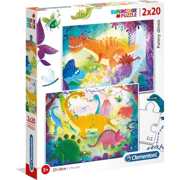 Clementoni Puzzle 2x20 elementów Super Kolor - Śmieszne Dinozaury 5880122 8005125247554