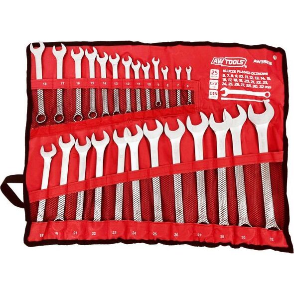 AWTools klucz komplet płasko-oczkowy 25 sztuk 6mm-32mm, matowe (AW39818) 6415967 5903041034339