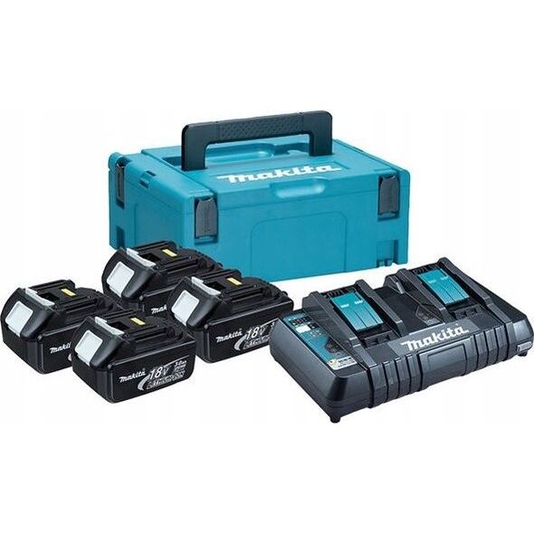 Makita zestaw zasilający 18V MAKPAC, BL1830Bx4+DC18RD (197970-3) 6416505 88381470728