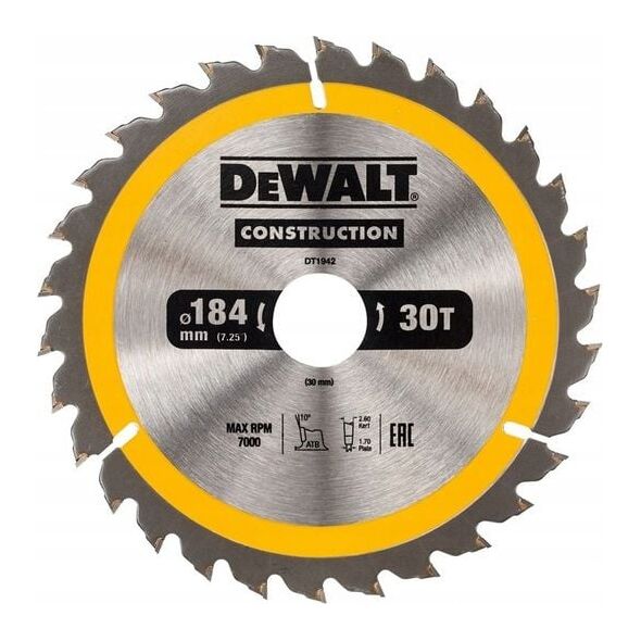 Dewalt piła tarczowa 184x30mm, 30 zębów (DT1942-QZ) 6418219 5035048095591