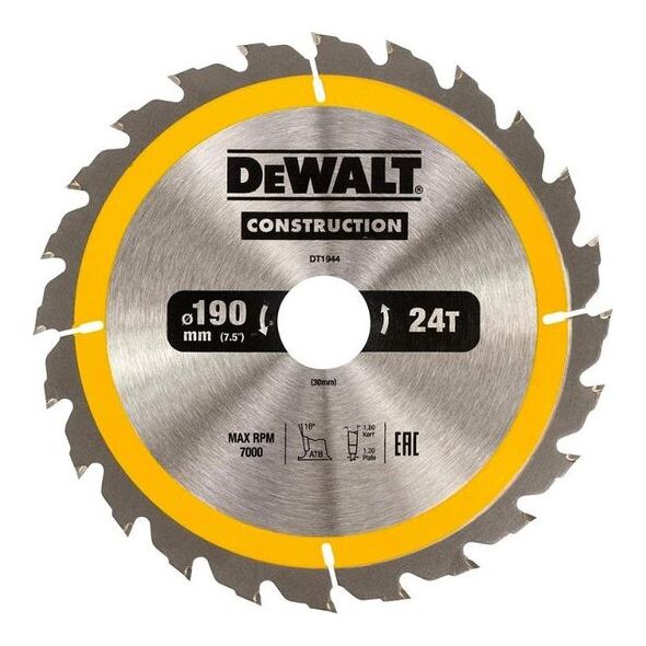 Dewalt piła tarczowa do drewna 190x30mm, 24 zębów (DT1944-QZ) 6418220 5035048095614