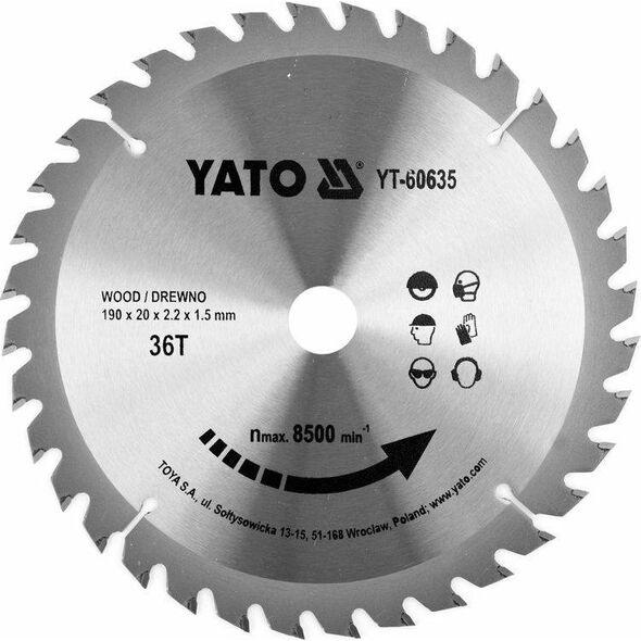 Yato YATO PIŁA TARCZ.WID. 190*36*20 60635 YT-60635 6418313 5906083052958