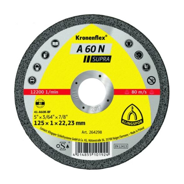 Klingspor tarcza do cięcia aluminium 125mm x 1,0mm A60N Supra (264298) 6420781 4014855101924
