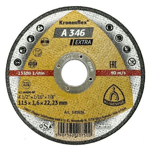 Klingspor tarczado cięcia metalu 115mm x 1,6mm x 22,2mm (340936) 6420784 5907560207502