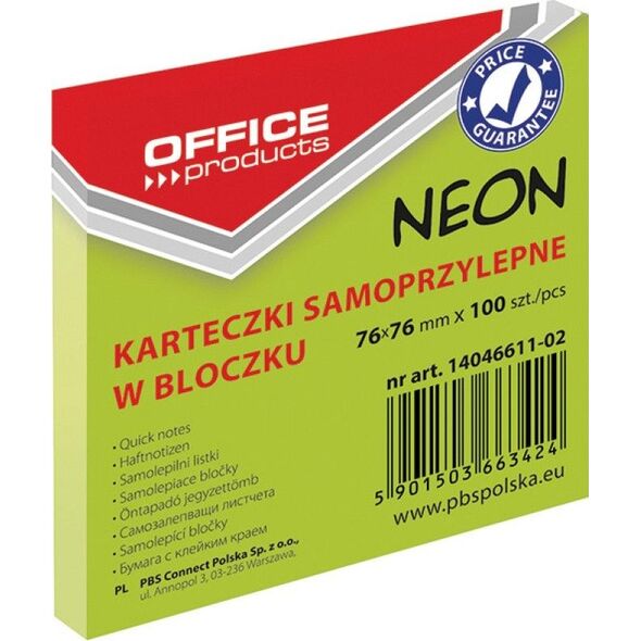 Office Products NOTES SAMOPRZYLEPNY OFFICE PRODUCTS 76X76MM NEON ZIELONY 6605005 5901503663424
