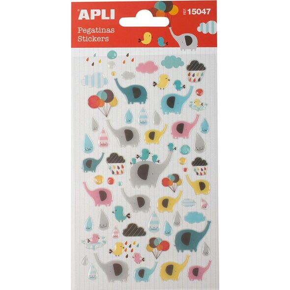 Apli Naklejki APLI Elephants, z brokatem, mix kolorów 6796180 8410782150473