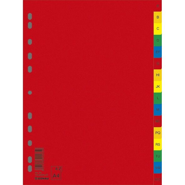 Donau Przekładki DONAU, PP, A4, 230x297mm, A-Z, 16 kart, mix kolorów 6802228 5901498022350