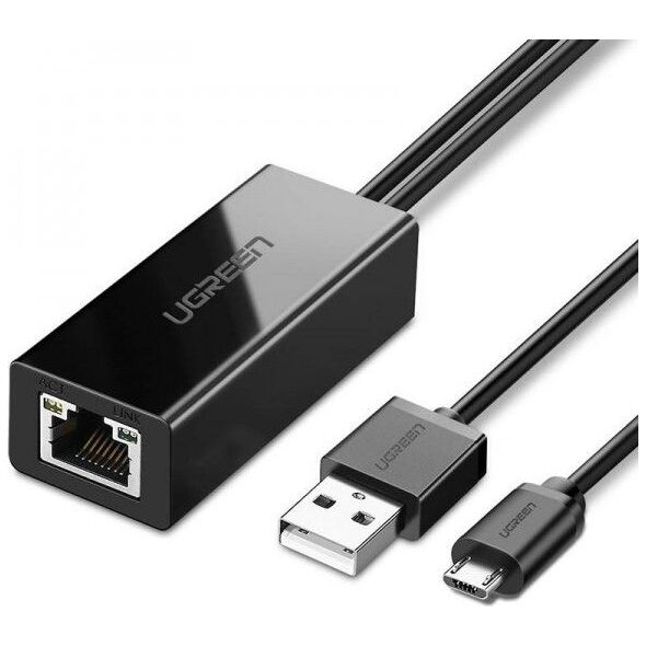 Ugreen Adapter sieciowy UGREEN 30985 Micro USB do RJ45, do TV sticków i Chromecastów (czarny) 6859453 6957303839858