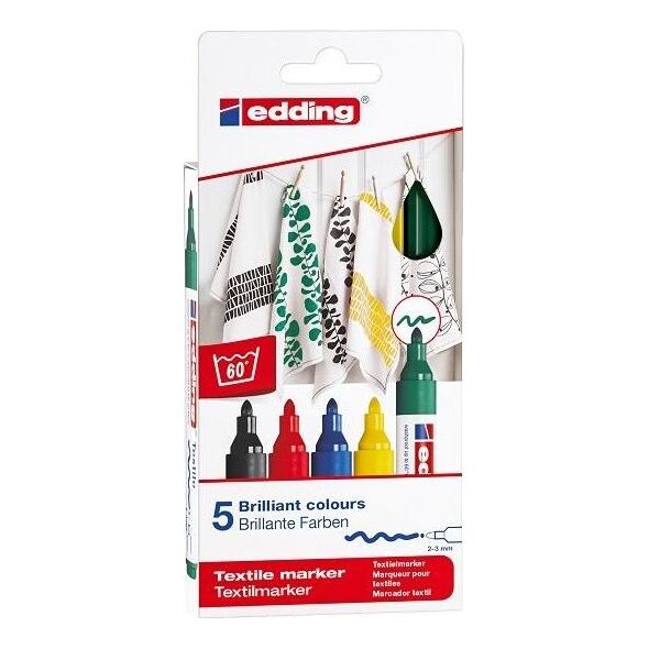 Edding Markery do tkanin 5 kolorów EDDING 6874117 4057305013545