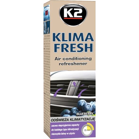 K2 K2 Klima Fresh bezinwazyjny środek do czyszczenia klimatyzacji Blueberry 150ml uniwersalny 7435901 5906534016447