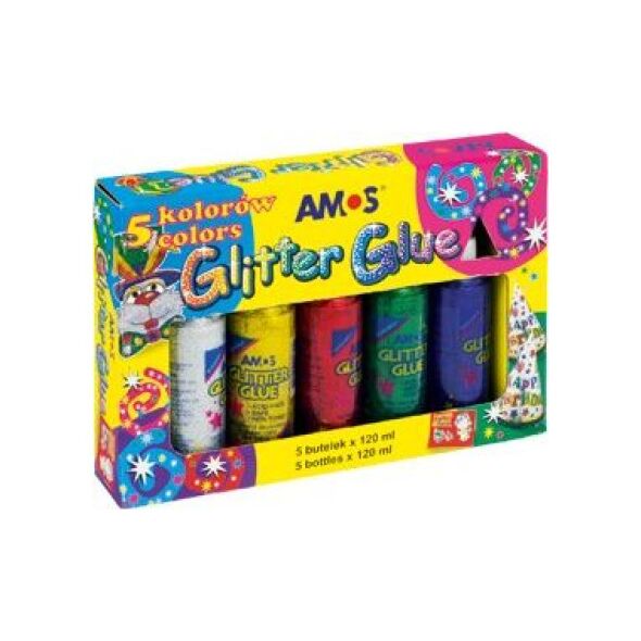 Amos KLEJ Z BROKATEM 120 ML X 5 KOLORÓW AMOS 7678126 8026912925332