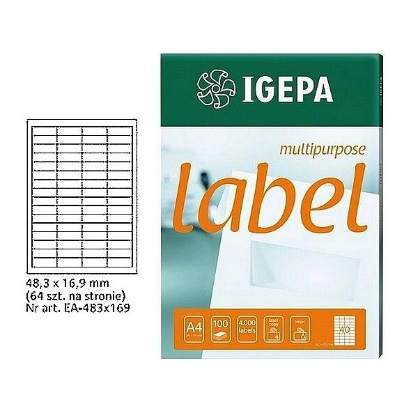 Mondi ETYKIETY A4 IGEPA 48.3 X 16.9 MM BIAŁE (100) 7699975 4026343021812