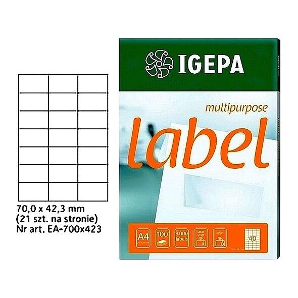 Mondi ETYKIETY A4 IGEPA 70.0 X 42.3 MM BIAŁE (100) 7699980 4026343005010