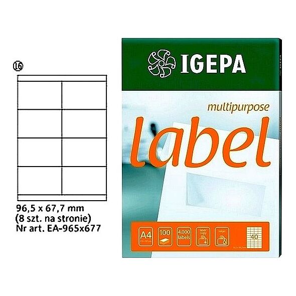Mondi ETYKIETY A4 IGEPA 96.5 X 67.7 MM BIAŁE (100) 7699983 4026343005096