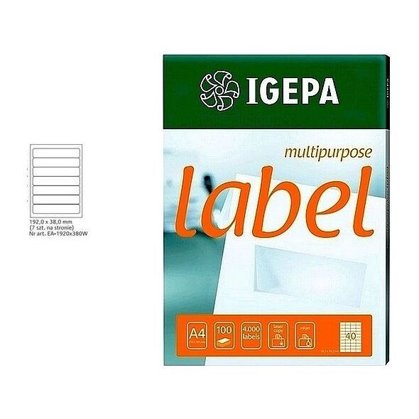 Mondi ETYKIETY A4 IGEPA 192 X 38.0 MM BIAŁE (100) 7699988 4026343005157