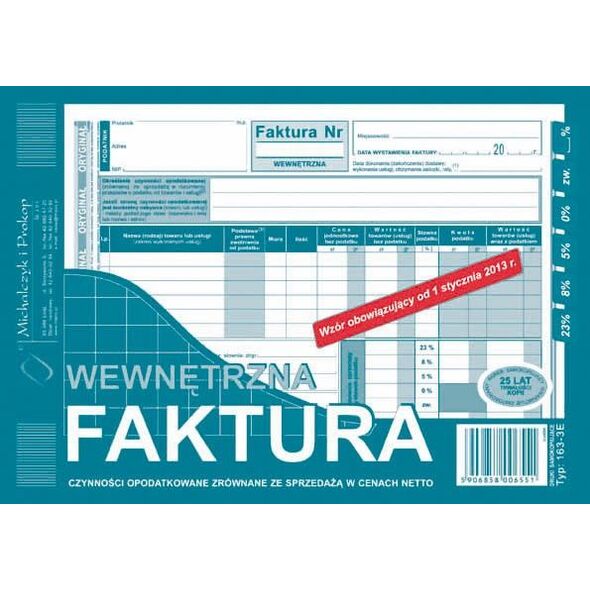 Michalczyk & Prokop FAKTURA WEWNĘTRZNA NETTO CZYNNOŚCI OPODATKOWANE ZRÓWNANE ZE SPRZEDAŻĄ (O+1K) MICHALCZYK I PROKOP A5 7703061 5906858003376