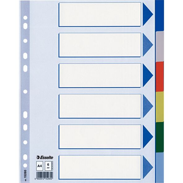 Esselte PRZEKŁADKI PLASTIKOWE 6 KARTEK ESSELTE PP A4 KOLOROWE 7703081 5902812152609
