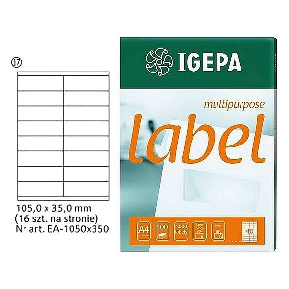 Igepa ETYKIETY A4 IGEPA 105 X 35.0 MM BIAŁE (100) 7703644 4026343004679