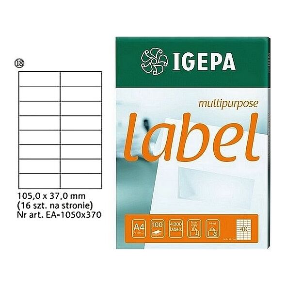 Igepa ETYKIETY A4 IGEPA 105 X 37.0 MM BIAŁE (100) 7703647 4026343004693