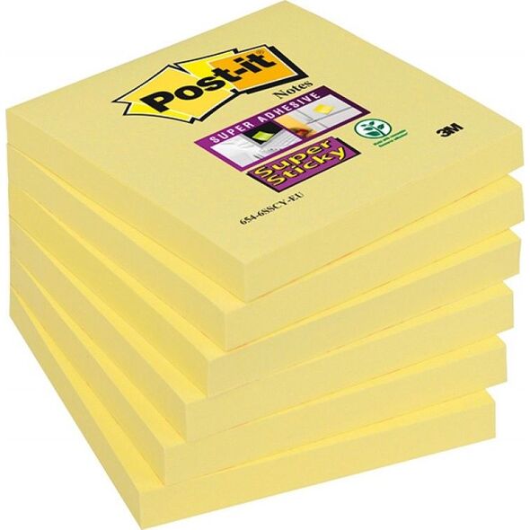 Post-it Karteczki samoprzylepne POST-IT Super Sticky (654-6SSCY-EU), 76x76mm, 1x90 kart., żółte 7924099 5901819050253