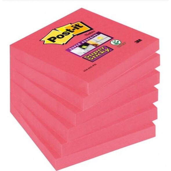 Post-it Karteczki samoprzylepne POST-IT Super Sticky (654-6SS-PO), 76x76mm, 1x90 kartek, różowe 7924100 4054596926172