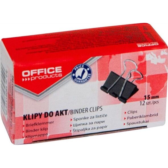 Office Products Klipy do dokumentów, 15mm, 12 szt., czarne 8012335 5901503685273