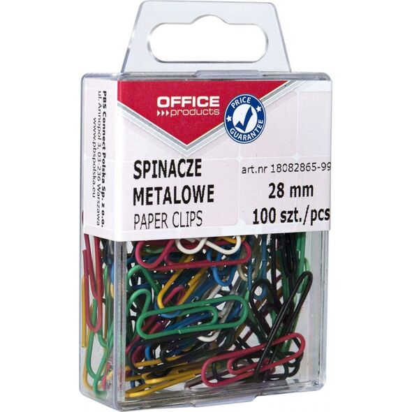 Office Products Spinacze kolorowe, powlekane, 28mm, w pudełku, 100 szt., mix kolorów 8012389 5901503666111