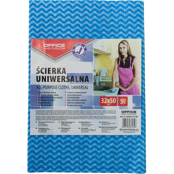 Office Products Ścierka uniwersalna OFFICE PRODUCTS, wiskoza 70%, gr. 40g/mkg, 32x50cm, 5szt., niebieska 8012439 5901503664346