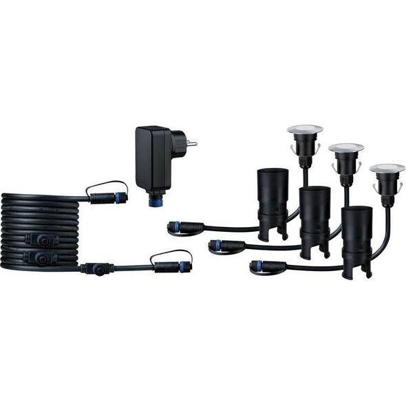 Paulmann Outdoor Plug and Shine Floor Mini zestaw podstawowy IP65 3000K 3x2,5W 24V 55mm Srebrny 8200925 4000870936979