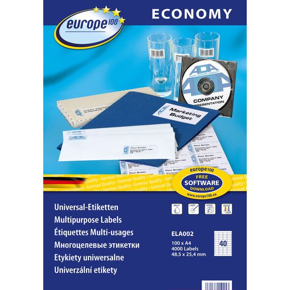 Biurfol ETYKIETY A4 by AVERY ECONOMY 48.5 x 25.4 MM 4000 ETYKIET 8201606 4260167150253