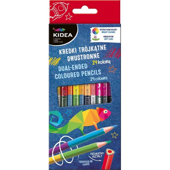 Derform Kredki ołówkowe trójkątne dwustronne 12 szt 24 kolory Kidea nr 0328 8285185 5901130080328