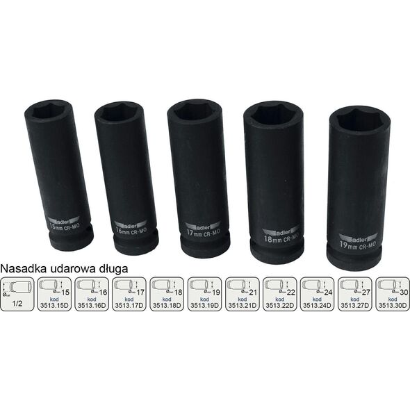 Adler ADLER NASADKA UDAROWA DŁUGA 1/2" 22mm MAR3513.22D 8491146 5902557210770