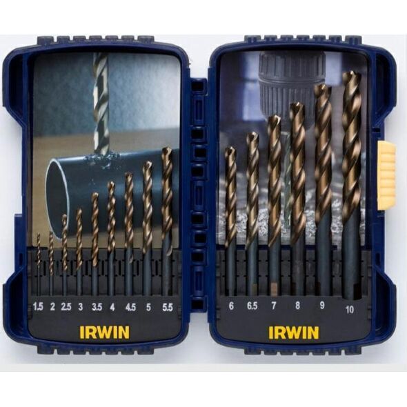 Wiertło Irwin IRWIN ZESTAW 15szt. 1.5mm, 2mm, 2.5mm, 3mm, 4mm, 4.5mm, 5mm, 5.5mm, 6mm, 6.5mm, 7mm, 8mm, 9mm, 10mm IRWIW3031503 8680732 5054905247812