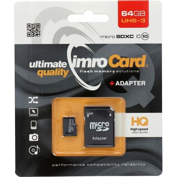 Karta Imro MicroSDXC 64 GB Class 10 UHS-I/U3  (10/64G UHS-3 ADP) 9554361 5902768015669