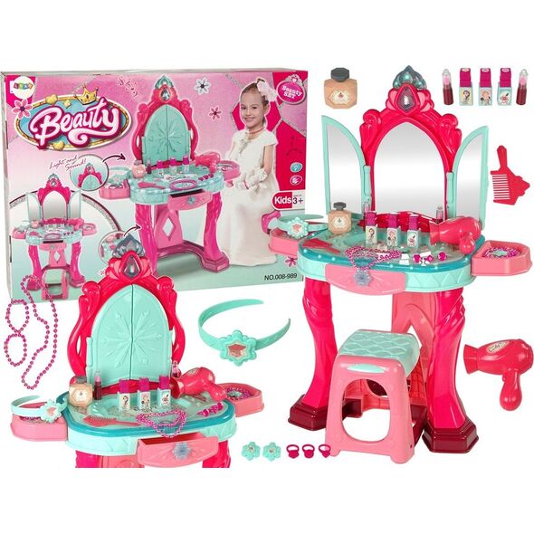 LeanToys Zestaw Piękności Toaletka z Lustrem Światła Dźwięk Biżuteria Różowa 9689760 5904204754569