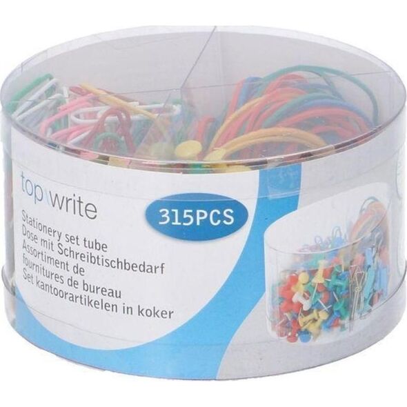 Topwrite Topwrite - Zestaw akcesoriów spinacze, pinezki, gumki w praktycznym pojemniku 315 szt. 10074025 8711252081298