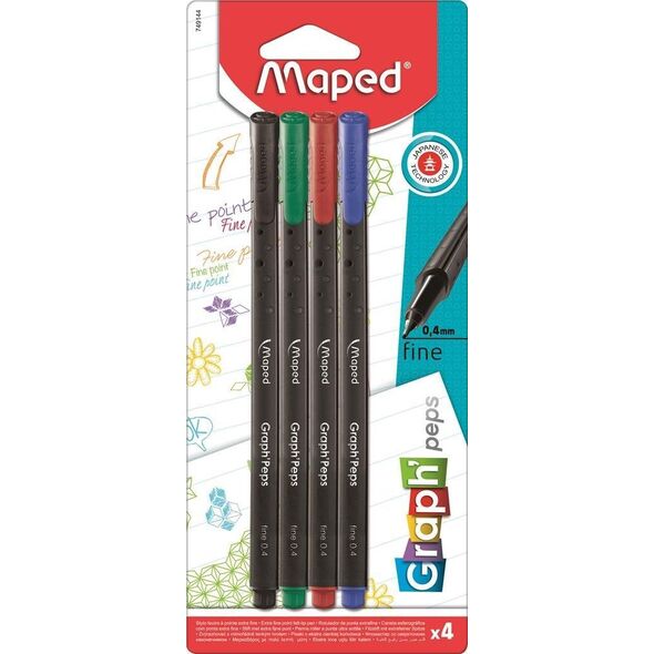 Maped Cienkopis GRAPH PEPS kolory basic 4 szt Maped 749144 10088287 3154147491447