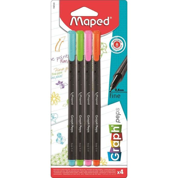 Maped Cienkopis GRAPH PEPS kolory fancy 4 szt Maped 749143 10088289 3154147491430