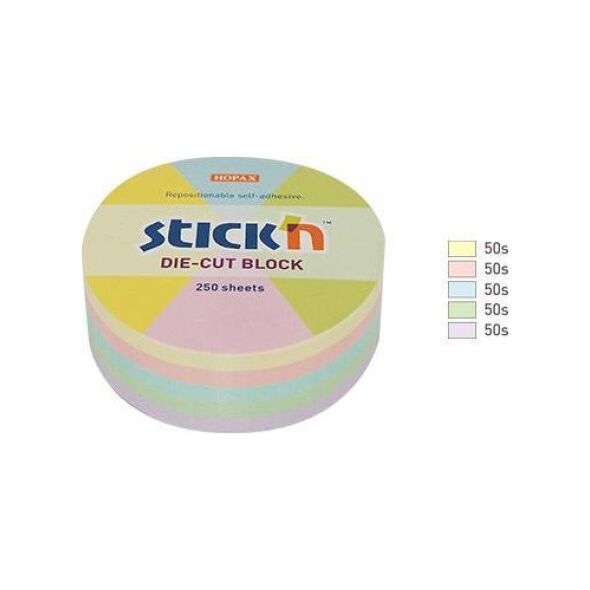 Stickn Notes koło, 67x67mm, mix 5 kol. pastelowych, 250kart. Stick"n 21829 10091279 4712759218297