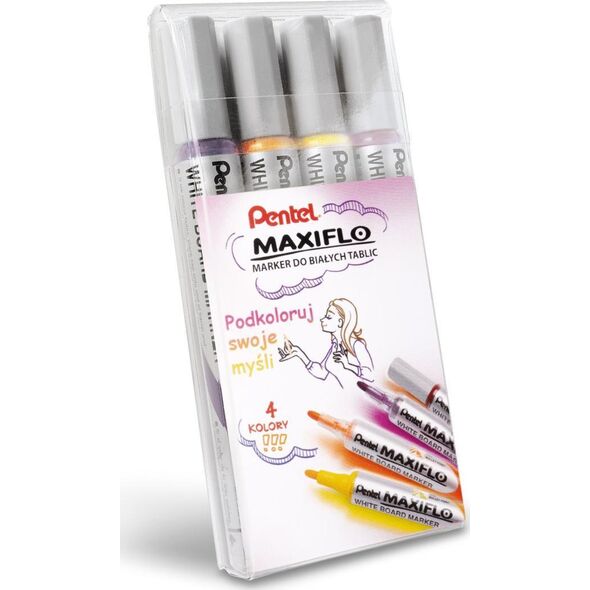 Markery suchościeralne MAXIFLO (4 sztuki) fiolet/brąz/żółty/pomarańczowy MWL5S-4W-EFGV PENTEL komplet 10093098 5902894023941